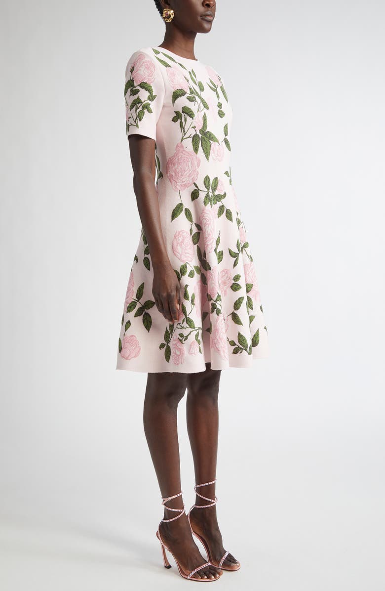 Oscar de la Renta English Rose Jacquard Fit & Flare Dress, Alternate, color, 
