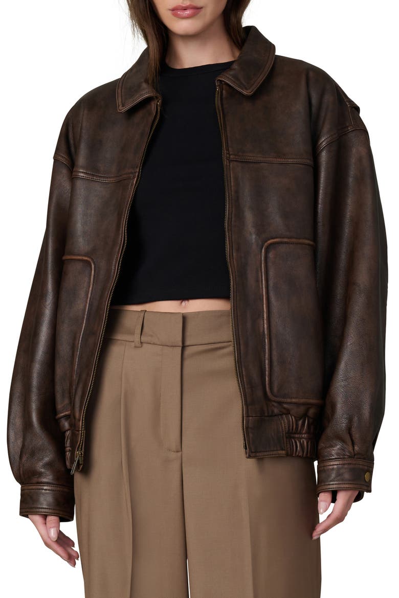 The Luca Leather Bomber Jacket, Main, color, BROWN DISTRESSED