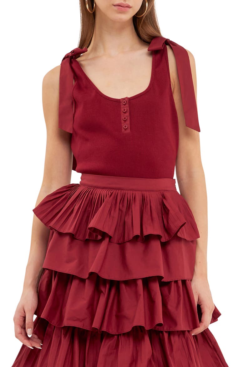 Shoulder Tie Rib Henley Tank, Main, color, BURGUNDY