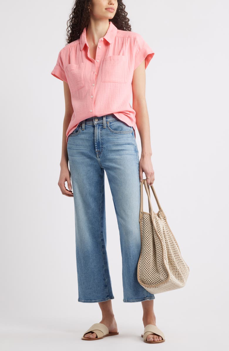 Caslon<sup>®</sup> Cotton Gauze Button-Up Shirt, Alternate, color, Pink Geranium