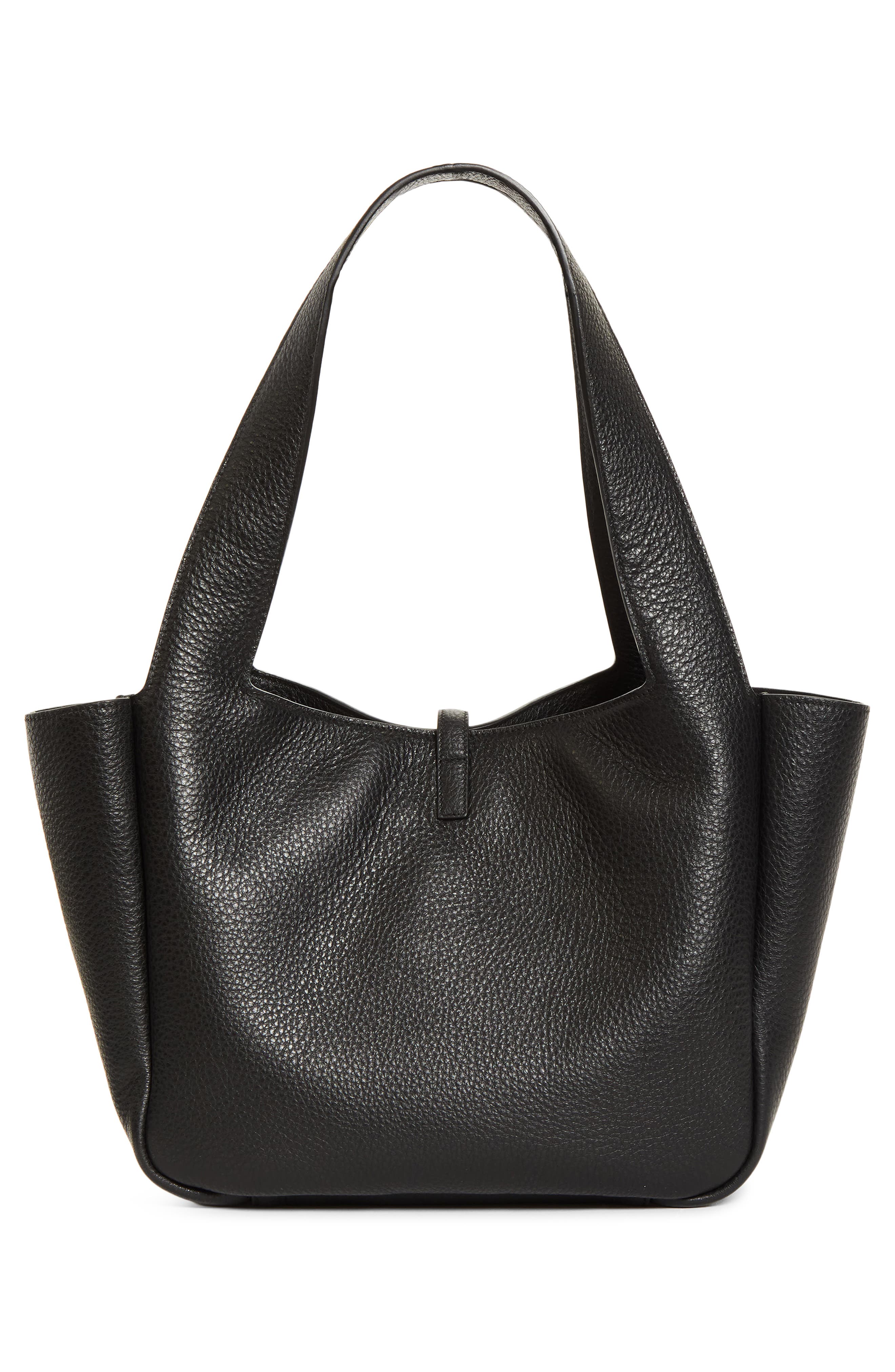 Saint Laurent Small Le 5 À 7 Bea Leather Tote, Alternate, color, Black