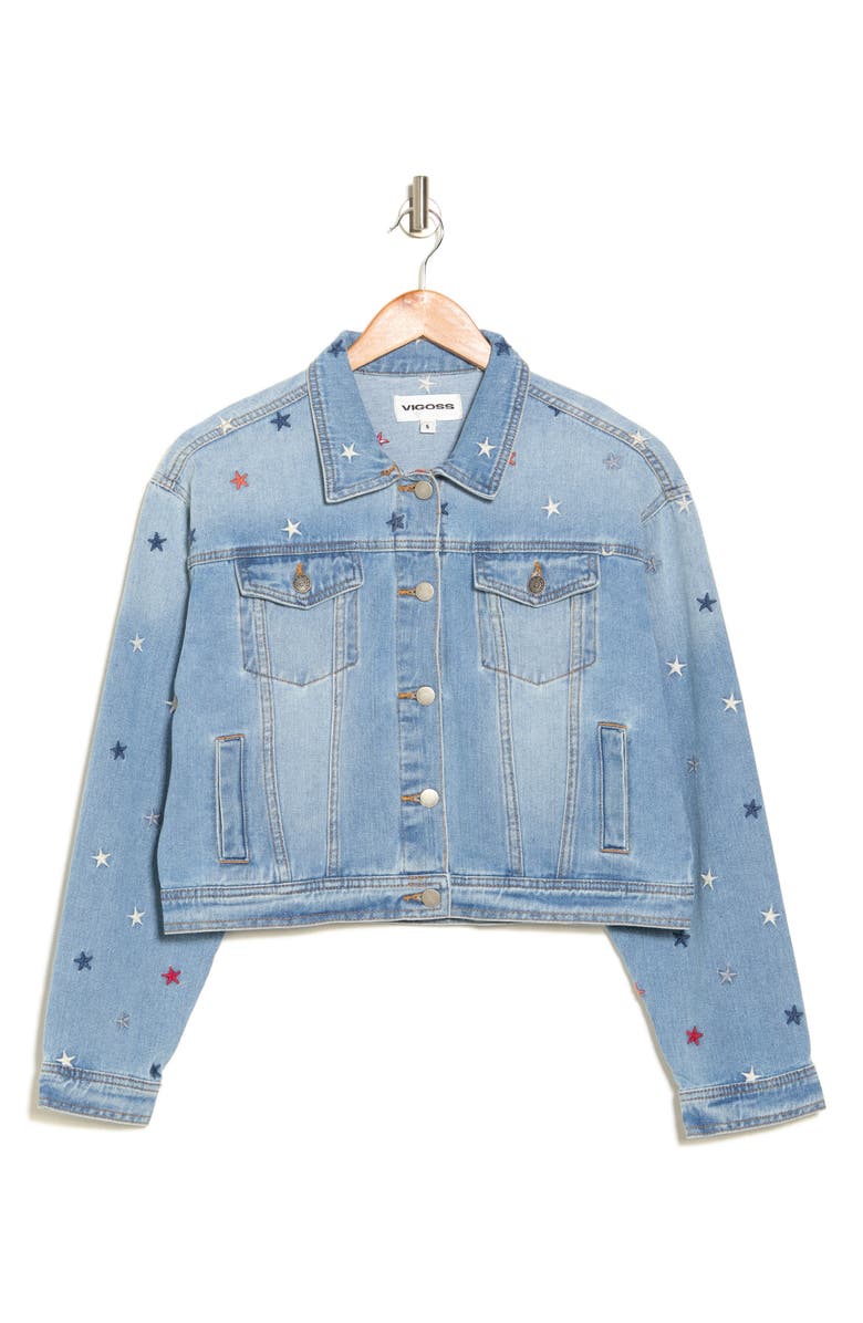 Vigoss Star Embroidered Denim Trucker Jacket, Alternate, color, 