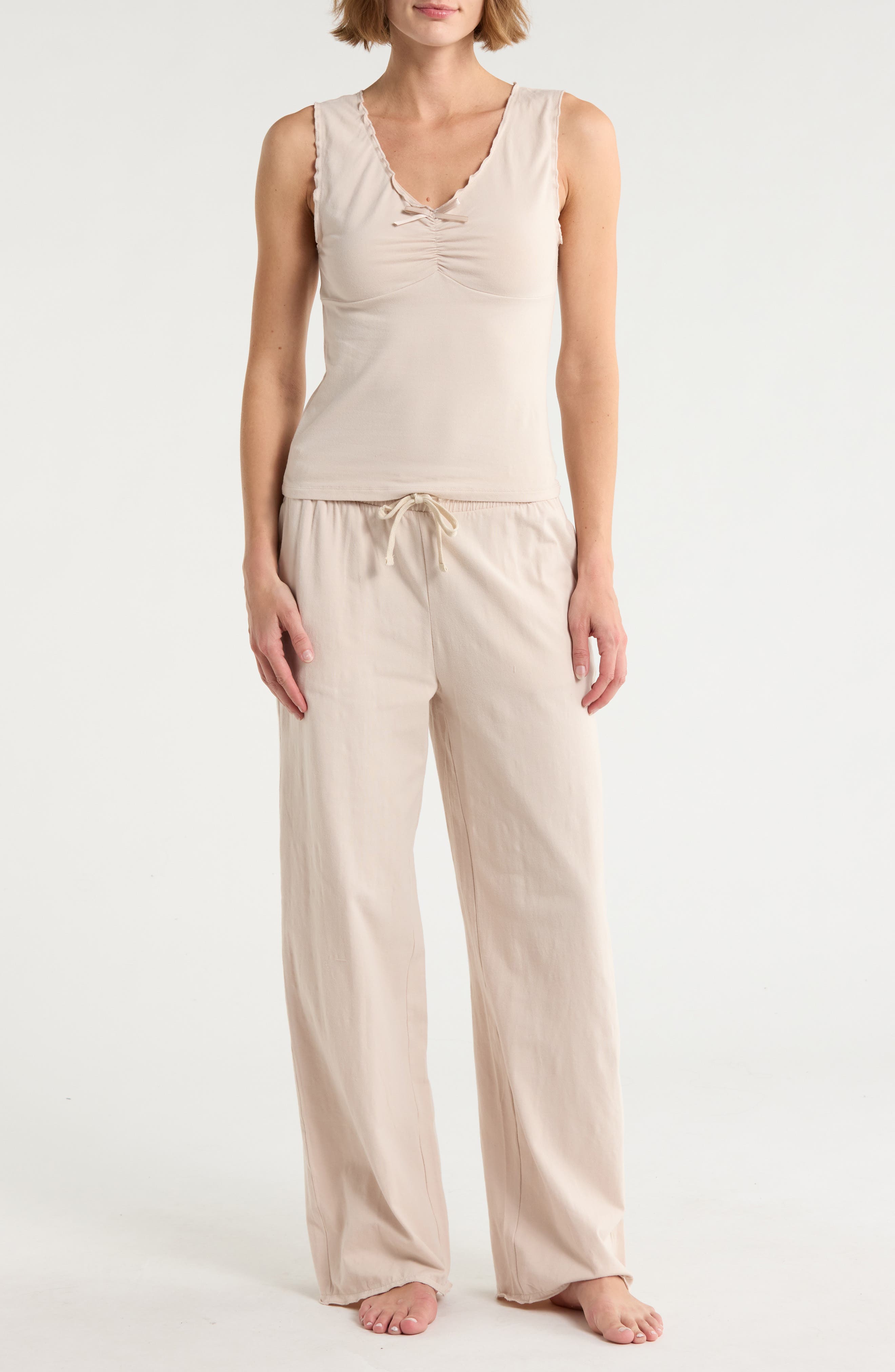 YOGALICIOUS Lettuce Edge Cotton Jersey Long Pajamas