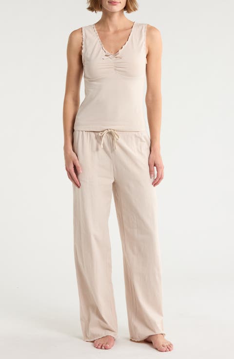 Lettuce Edge Cotton Jersey Long Pajamas