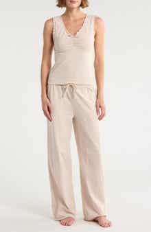 YOGALICIOUS Lettuce Edge Cotton Jersey Long Pajamas