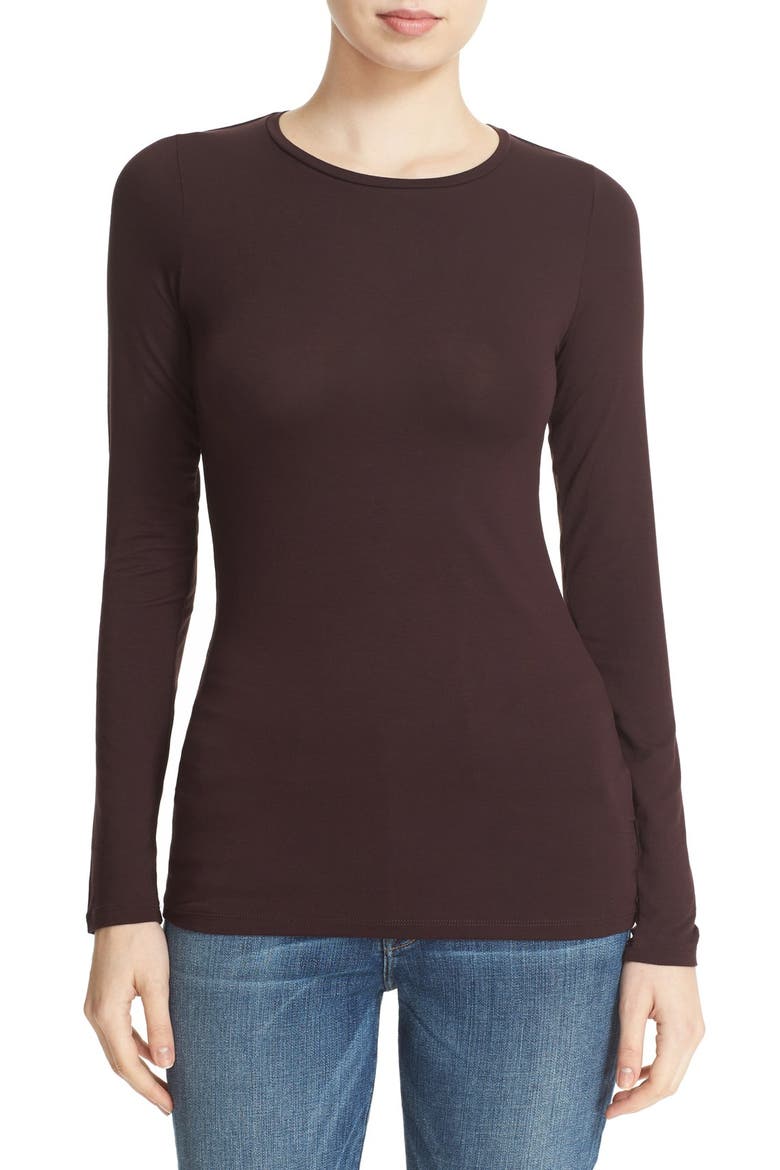 Long Sleeve Crewneck Top, Main, color, AUBERGINE