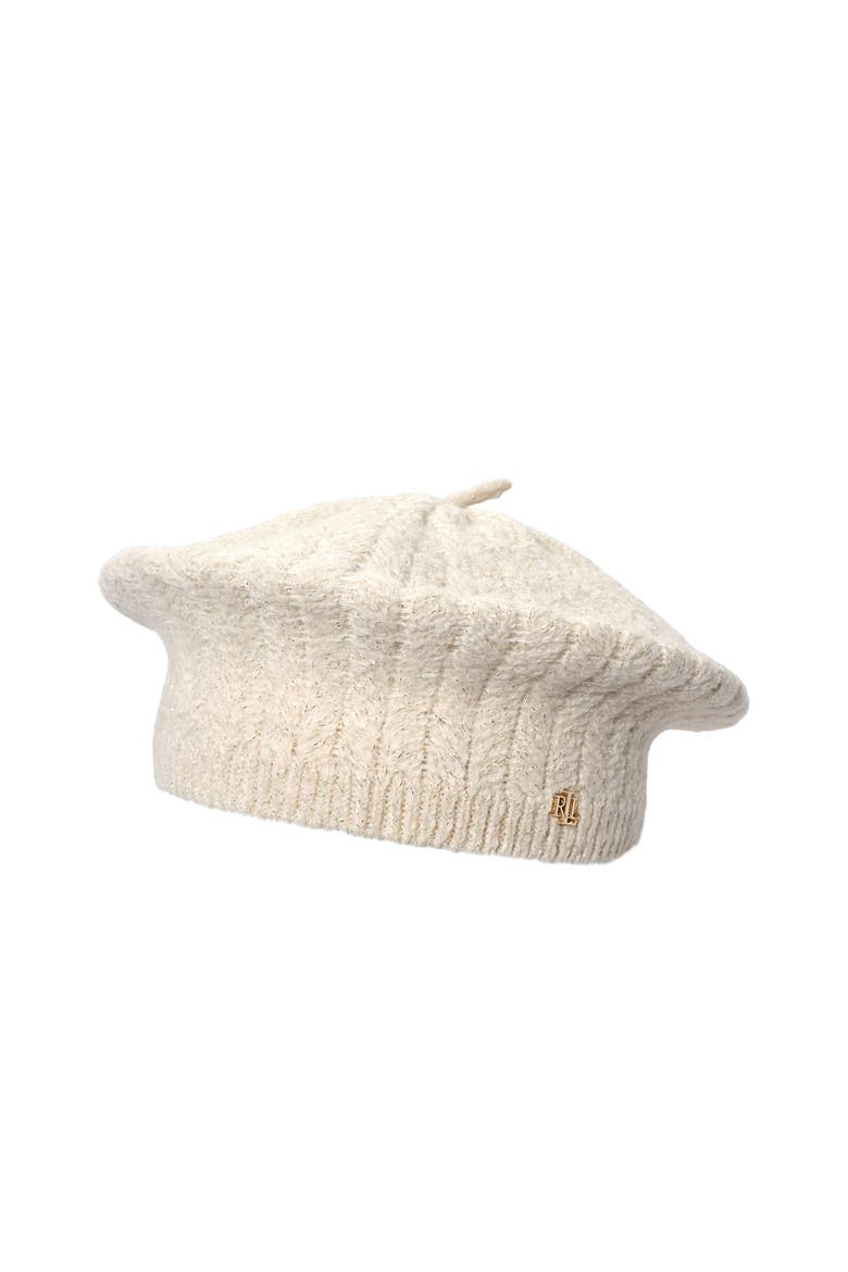 Metallic Herringbone Knit Beret, Main, color, Cream/Champagne