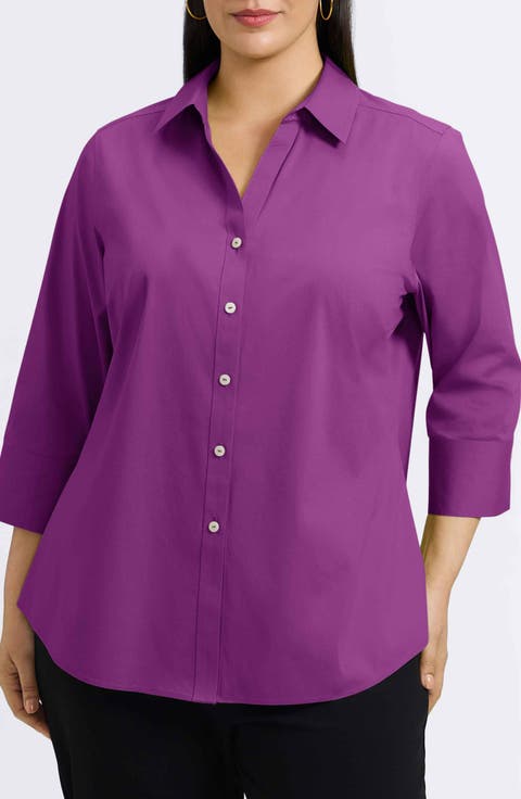 Mary Non-Iron Stretch Cotton Button-Up Shirt (Plus)