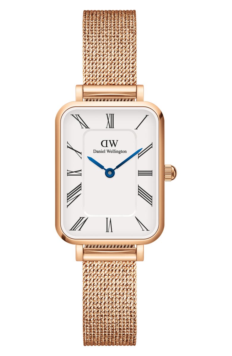Daniel Wellington Quadro Mesh Strap Bracelet, 20mm x 26mm, Main, color, Rose Gold