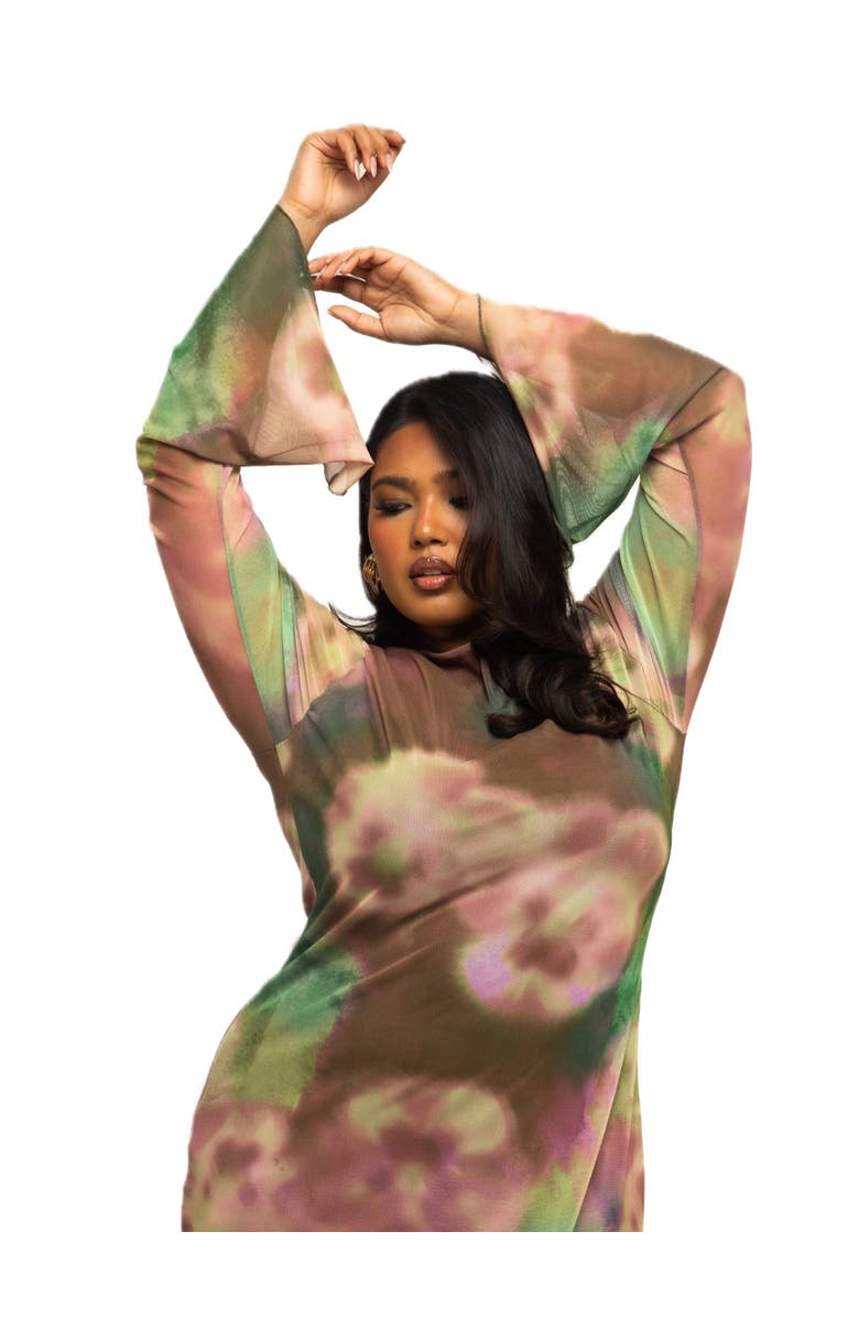 FASHION-SZN CURVE Plus Size Floral Print Mesh Maxi Dress, Alternate, color, Green