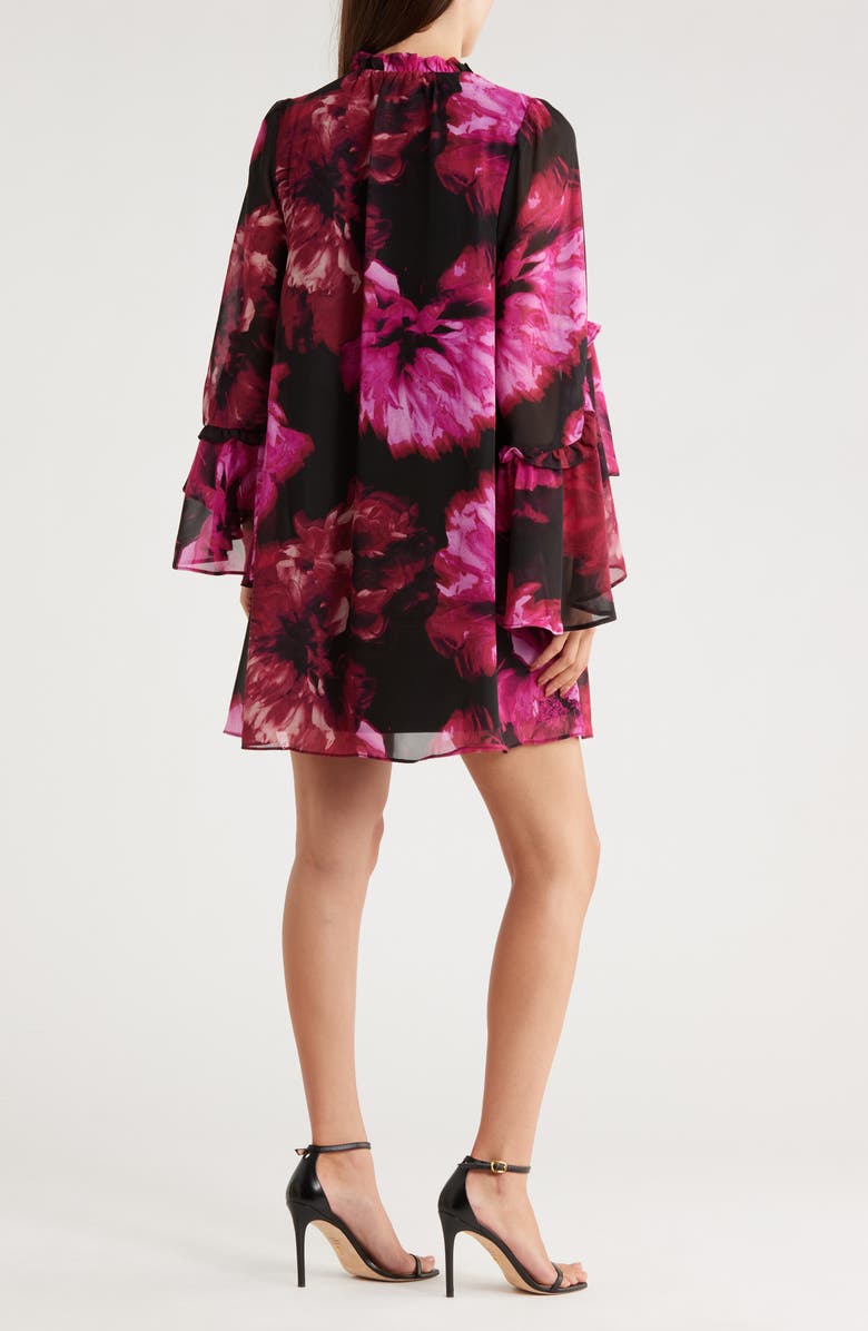 London Times Cascade Long Sleeve A-Line Dress, Alternate, color, Black/ Flame