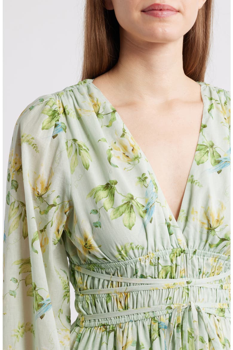 Rylee Floral Long Sleeve Cotton Midi Dress, Alternate, color, SAGE OLIVE YELLOW