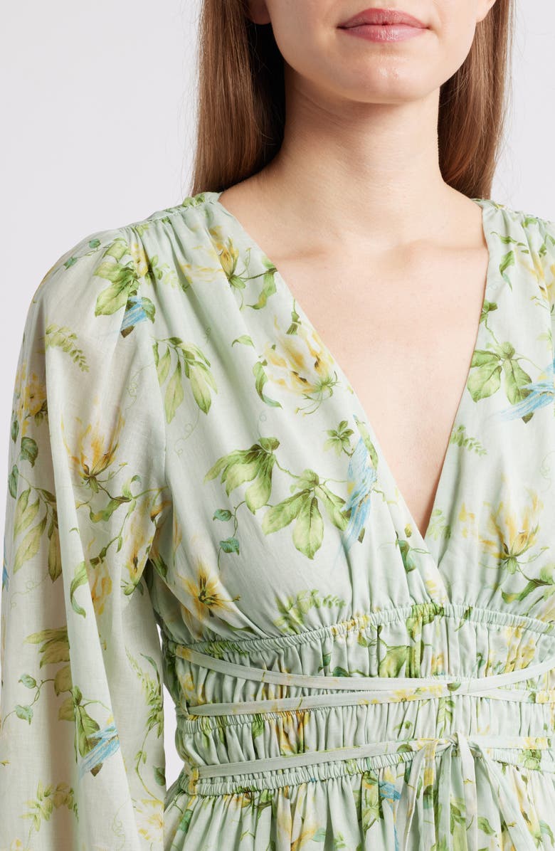 En Saison Rylee Floral Long Sleeve Cotton Midi Dress, Alternate, color, Sage Olive Yellow