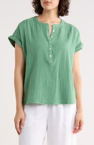 Caslon® Cotton Gauze Henley Top