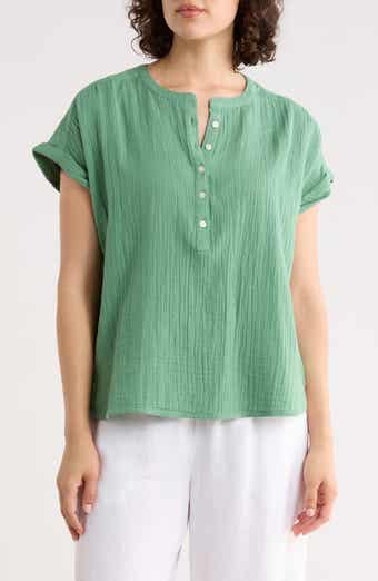 Cotton Gauze Henley Top
