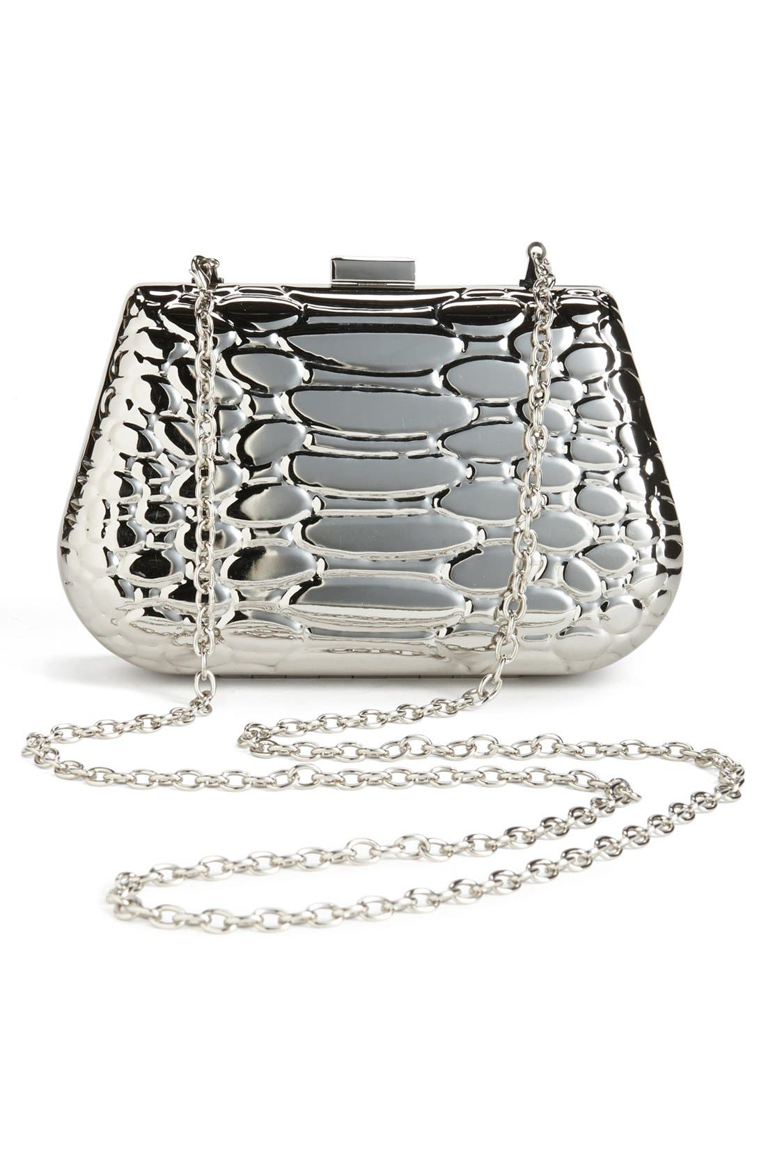 'Anaconda' Metal Clutch, Alternate, color, SILVER