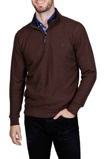 Tailorbyrd Quarter Zip Cozy Knit Pullover In Brown