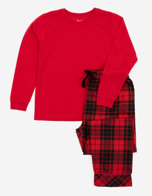 Leveret Kids Flannel Printed Holiday Pajama Set In Red
