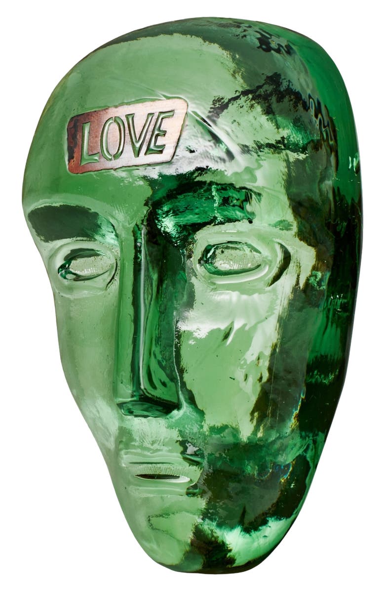 Kosta Boda Companion Love Glass Mask Sculpture, Alternate, color, Green