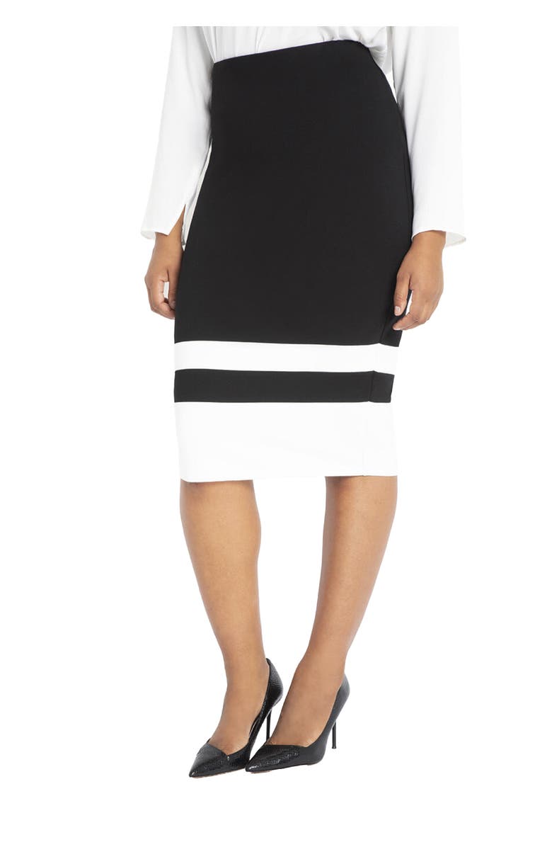 ELOQUII Colorblock Column Skirt, Main, color, Black + White