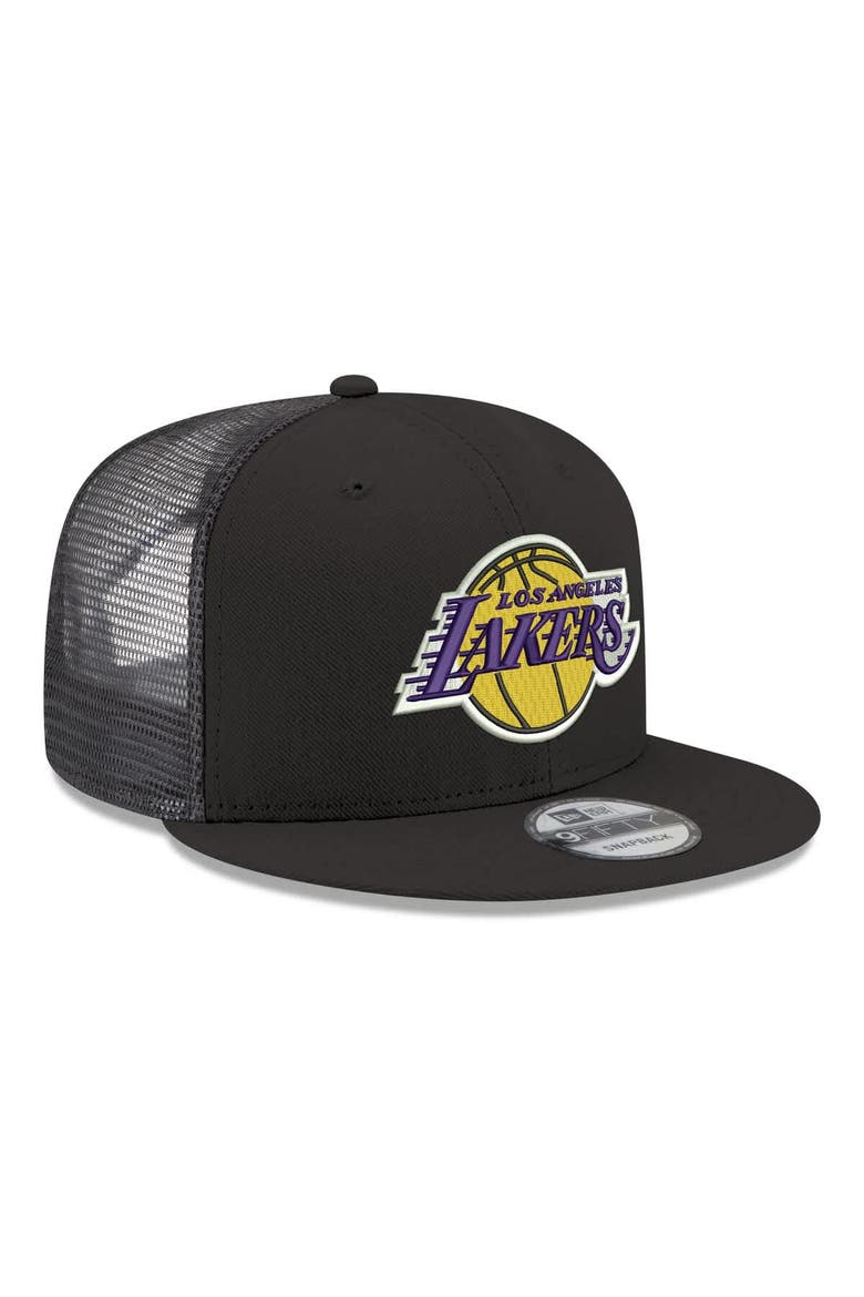 Men's New Era Black Los Angeles Lakers Core Logo Meshback 9FIFTY Snapback Hat, Alternate, color, Black