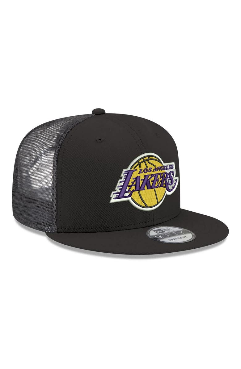 New Era Men's New Era Black Los Angeles Lakers Core Logo Meshback 9FIFTY Snapback Hat, Alternate, color, Black