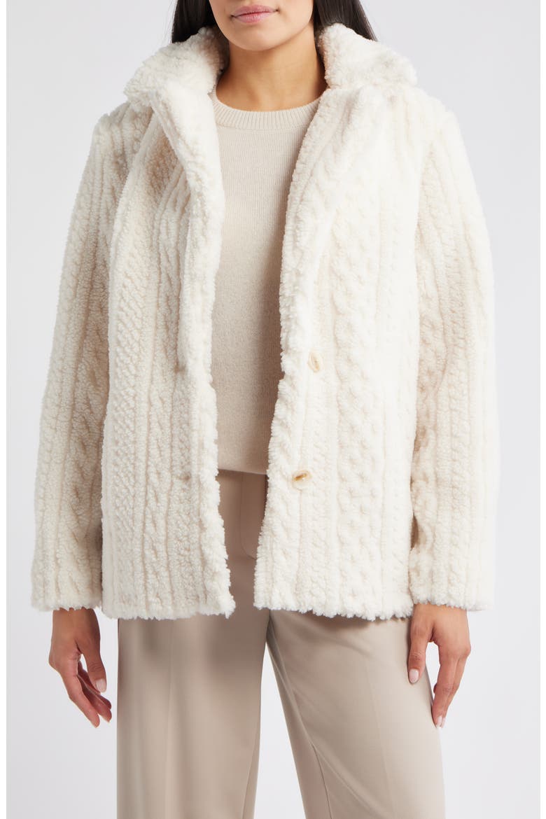Cable High Pile Fleece Jacket, Main, color, CREAM