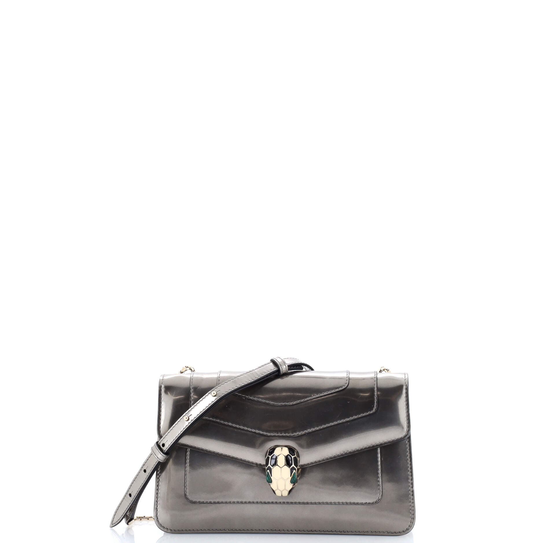 Serpenti Forever Shoulder Bag Metallic Leather Small, Main, color, Metallic Silver