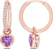 Julianna B. Amethyst & Diamond Heart Huggie Earrings 10K
