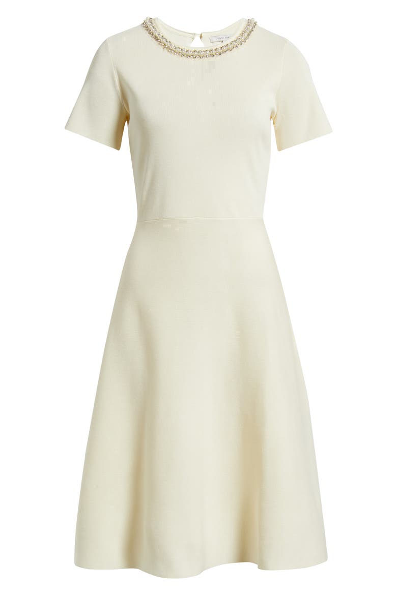 Embellished Knit Fit & Flare Dress, Alternate, color, CREAM