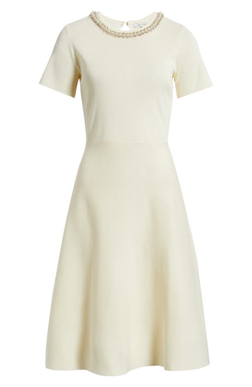 Julia Jordan Embellished Knit Fit & Flare Dress In White