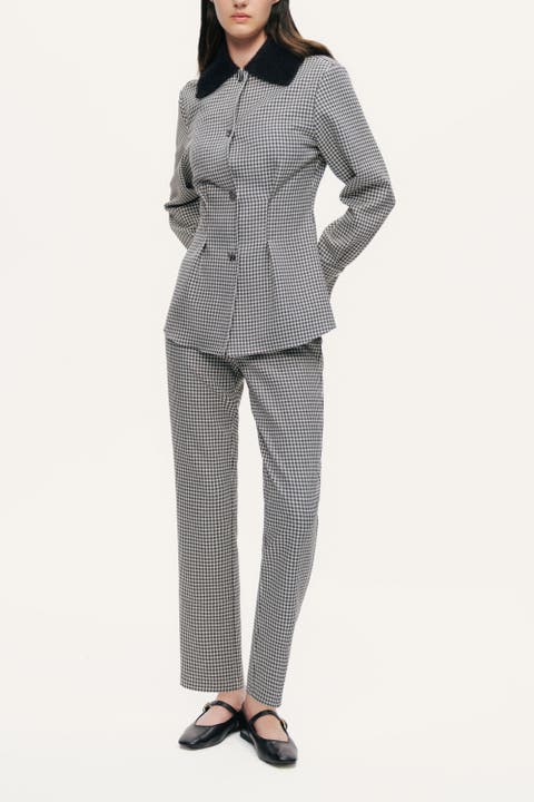 Corset-Back Checked Sculpted Shirt