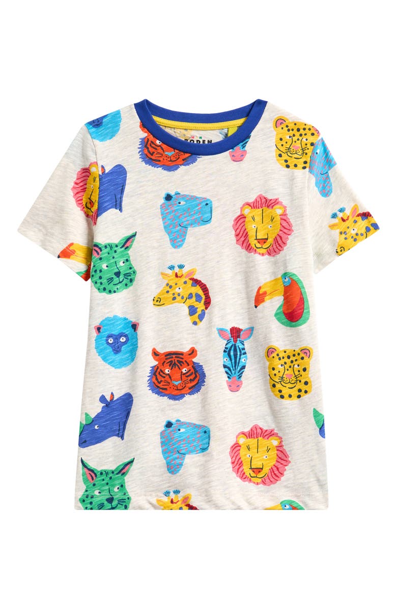 Mini Boden Kids' Jungle Animals Print Slub Cotton T-Shirt, Main, color, 