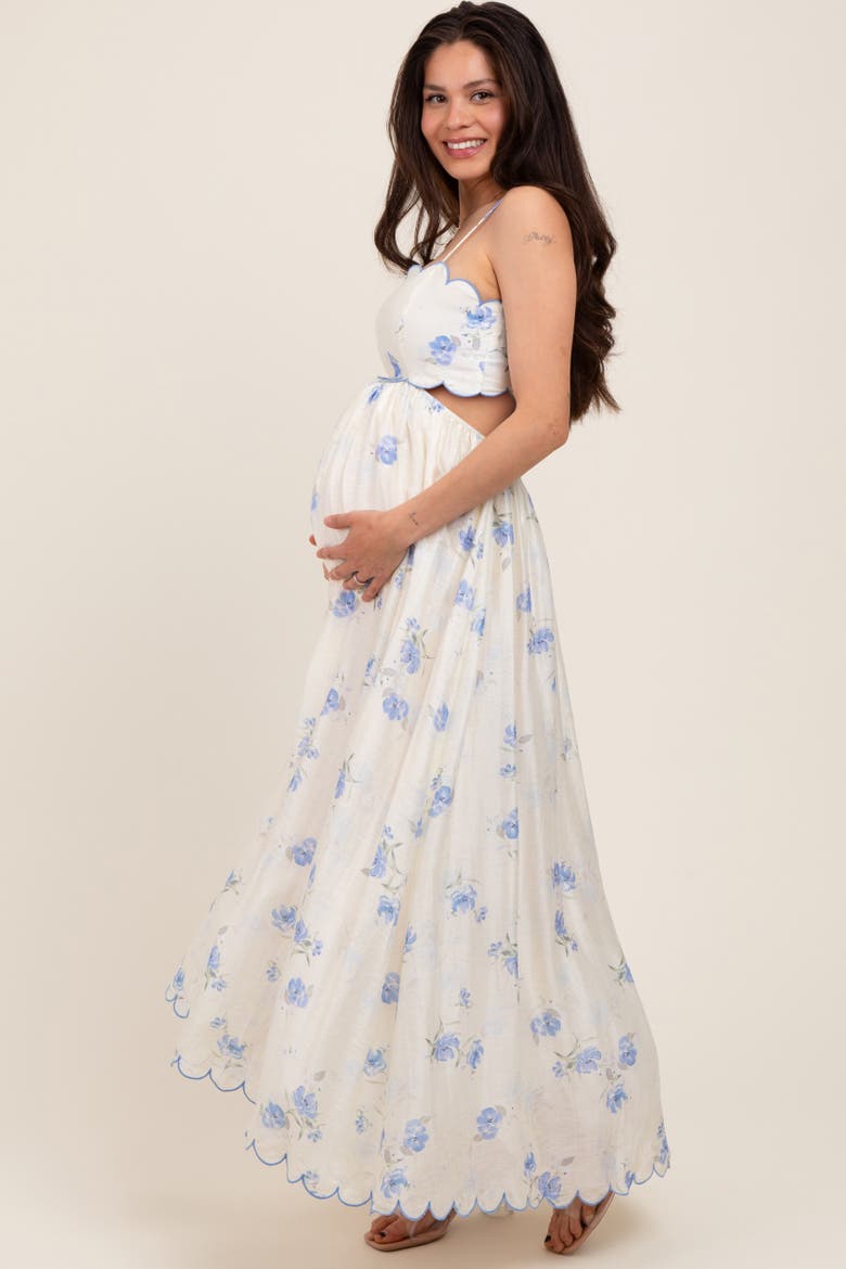 Floral Scallop Edge Back Cutout Maxi Dress, Alternate, color, Blue