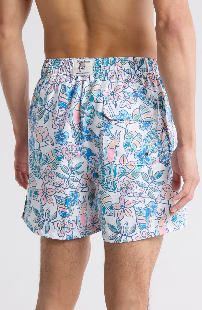 Vintage Summer Tropical Floral Swim Shorts, Alternate, color, White