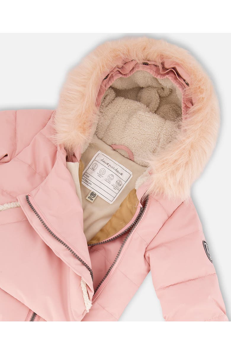 Deux par Deux Baby Girl's One Piece Baby Hooded Snowsuit Pink Designed For Car Seat, Alternate, color, 