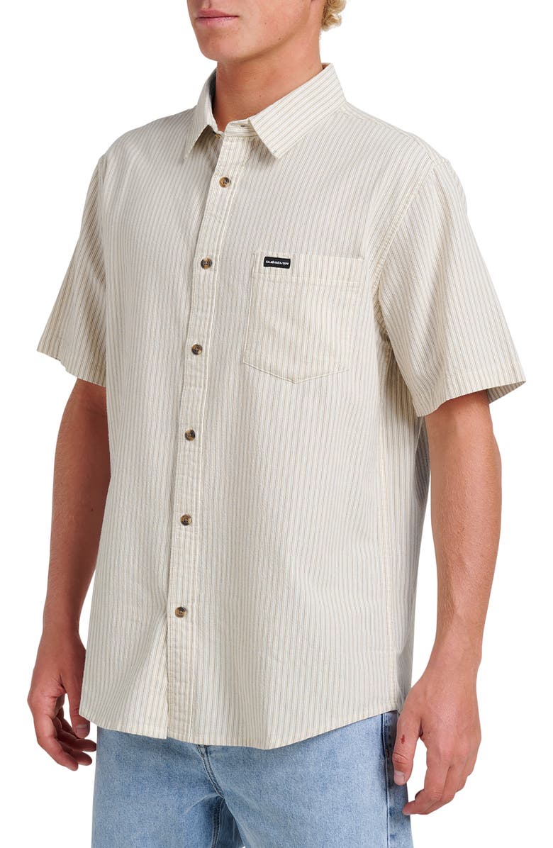 Quiksilver Oxford Stripe Classic Short Sleeve Button-Up Shirt, Alternate, color, Moonstruck