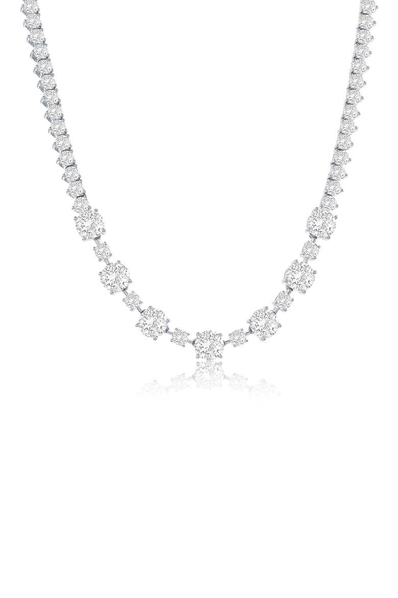 Round Cubic Zirconia Station Tennis Necklace, Main, color, SILVER