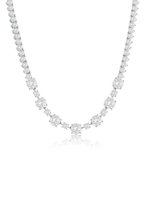 Round Cubic Zirconia Station Tennis Necklace