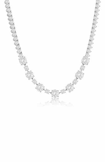 Round Cubic Zirconia Station Tennis Necklace