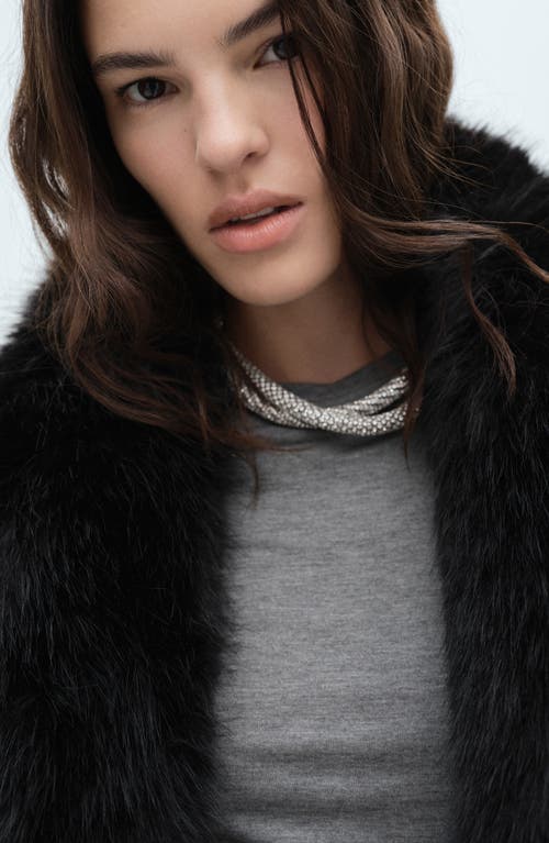 Mango Faux Fur Coat In Black