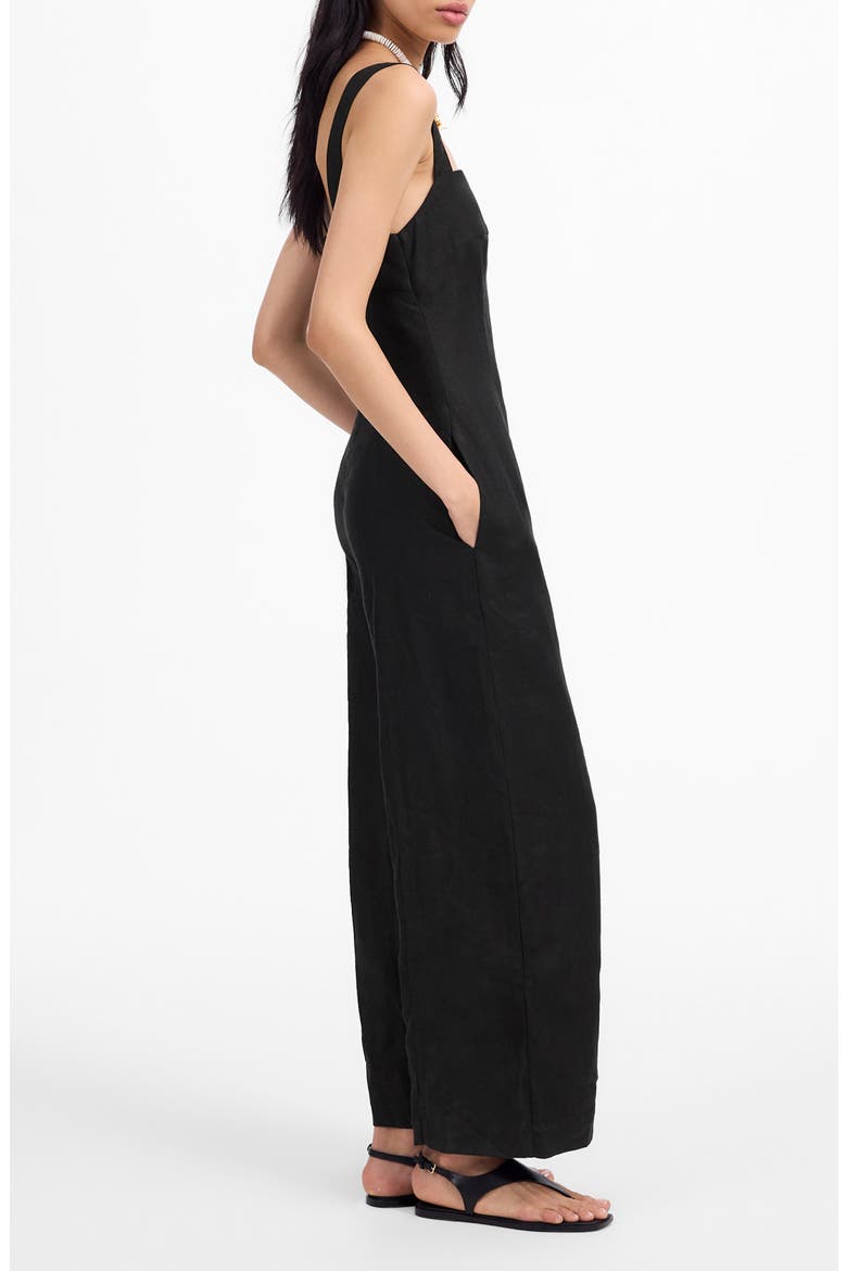 Square Neck Wide Leg Linen Jumpsuit, Alternate, color, JET BLACK