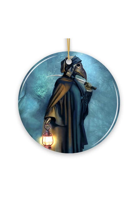 Plague Doctor Reaper Lantern Round Ceramic Ornament