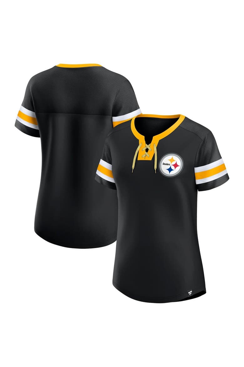Women's Fanatics  Black Pittsburgh Steelers Lace-Up Bling T-Shirt, Alternate, color, Black