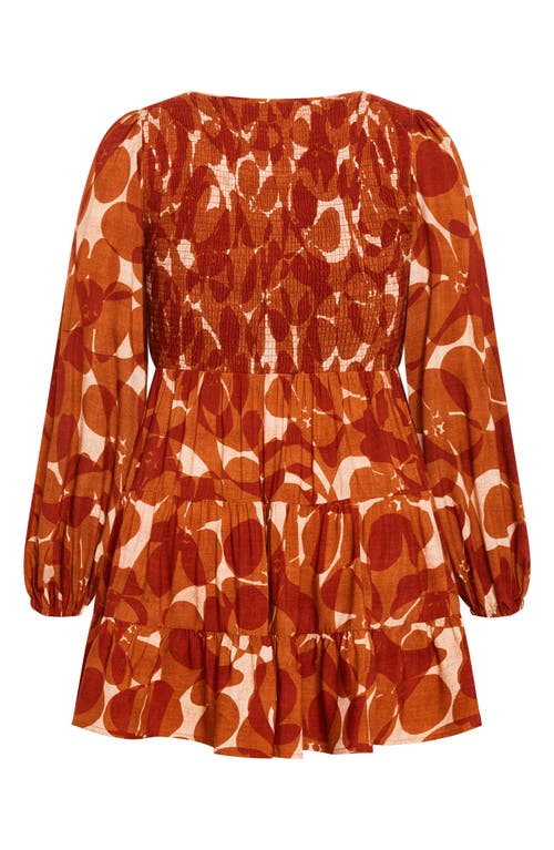 City Chic Celine Luna Print Long Sleeve Minidress In Red