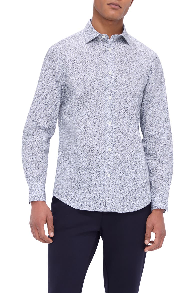 Axel Shaped Fit Abstract Print Stretch Button-Up Shirt, Main, color, LILAC