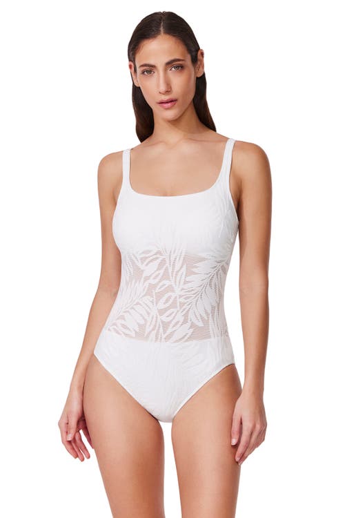 Profile By Gottex Sheer Pleasure Round Neck One Piece Swimsuit In Sheer Pleasure White In White