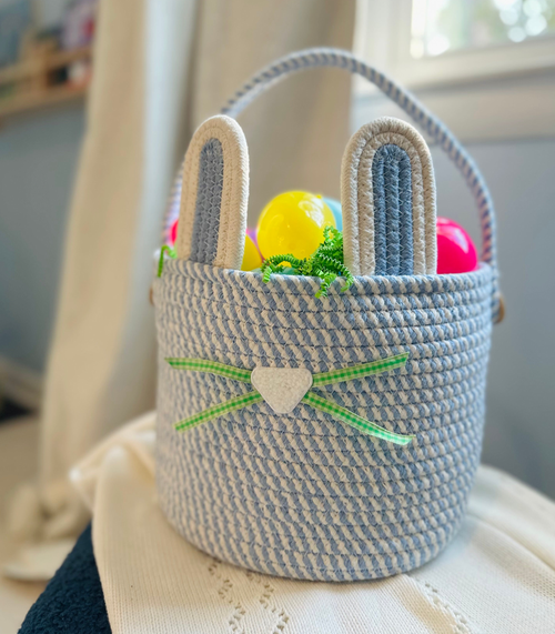 Ramus & Co Bunny Rope Spring Basket In Blue