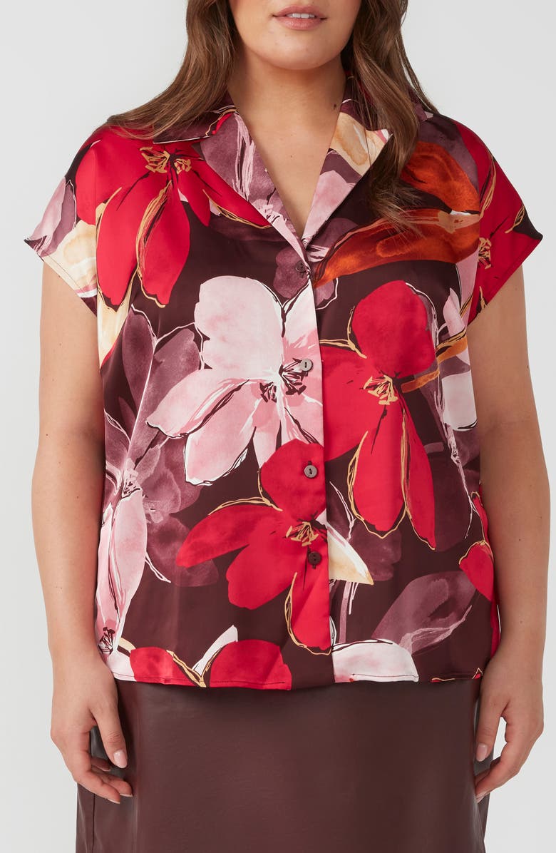 Estelle Scarlett Cap Sleeve Satin Button-Up Shirt, Main, color, 