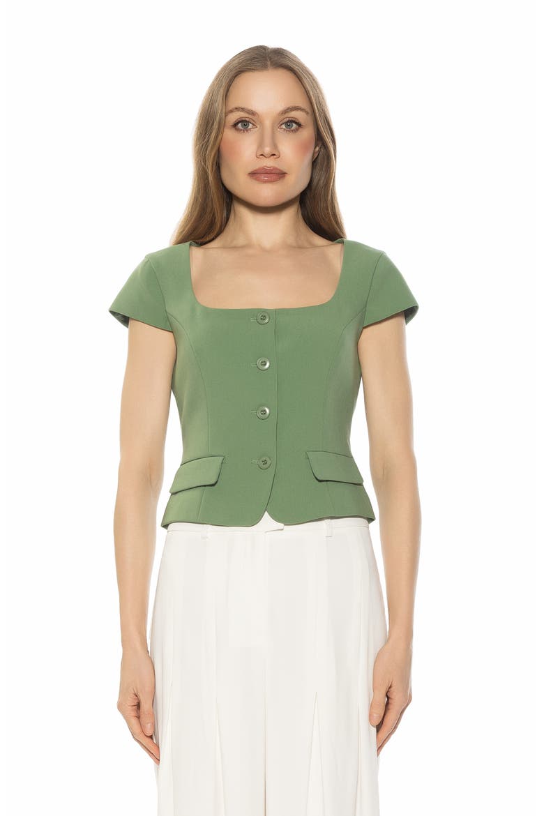 Cap Sleeve Button-Up Top, Alternate, color, SAGE